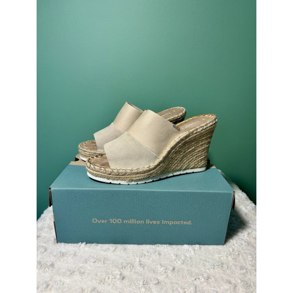 NEW TOMS Monica mule Wedge Slides - Natural - Size 9 - Suede / Canvas Sandals